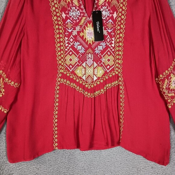 Tolani Lauren Tunic Women 3XL Red Aztec Embroidered Long Sleeve Blouse  Boho NWT - Picture 4 of 16